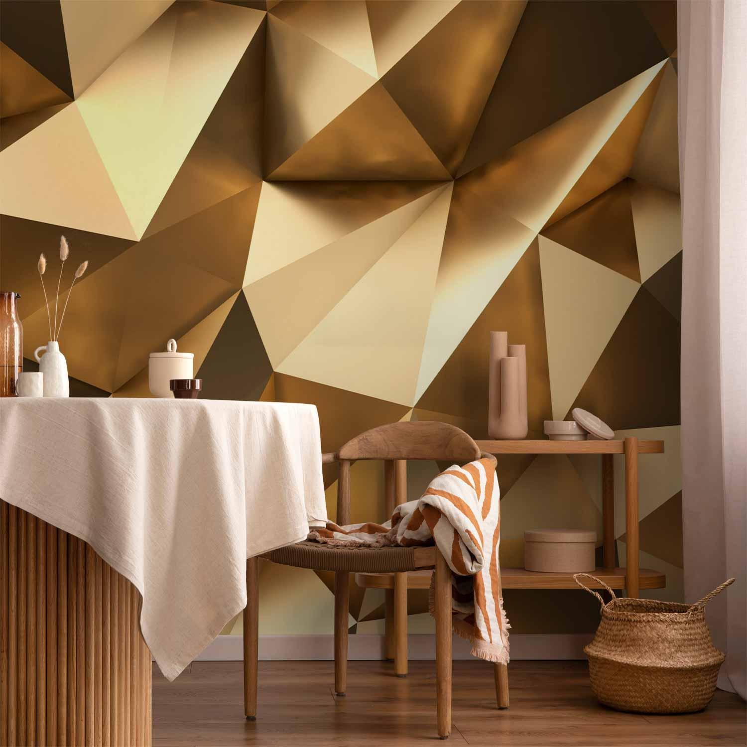 Fototapet Gylden kuppel - 3D vægtapet med geometrisk abstrakt motiv i gyldne nuancer - 500 x 350 cm - Vandtæt