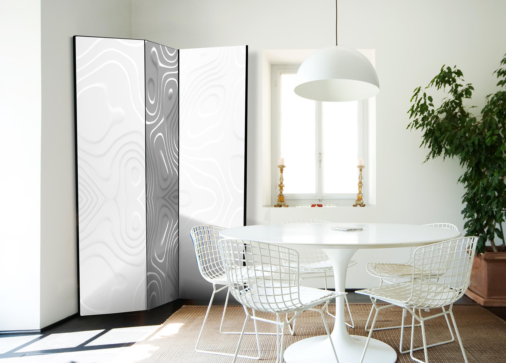 Skærmvæg Hvide bølger I - 3-panels rumdeler 135 x 172 cm - 135 x 172 cm - Dobbeltsiddet