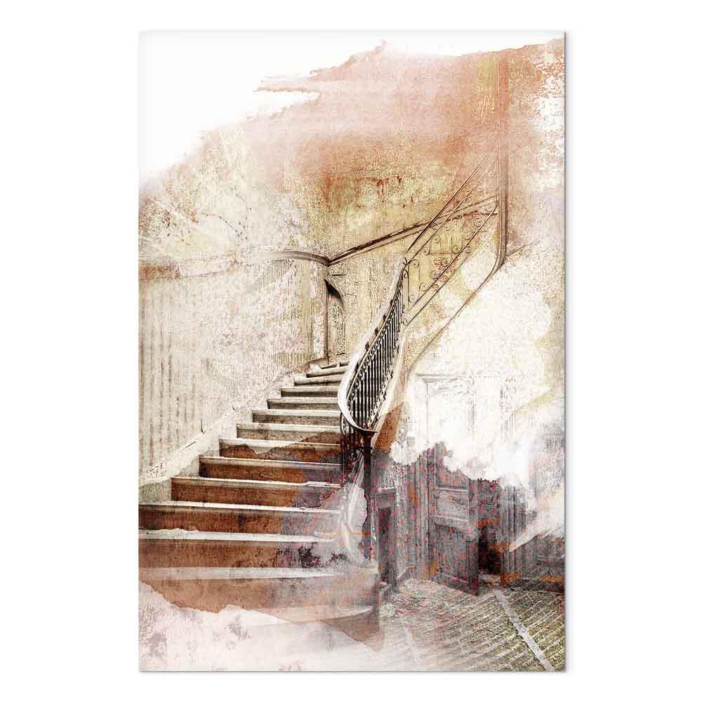 Lærredsbillede Secret Stairs lodret vægbillede med trappe motiv - 60 x 90 cm - Akustisk