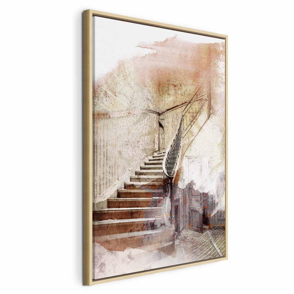 Lærredsbillede Secret Stairs lodret vægbillede med trappe motiv - 40 x 60 cm - I en naturlig træramme