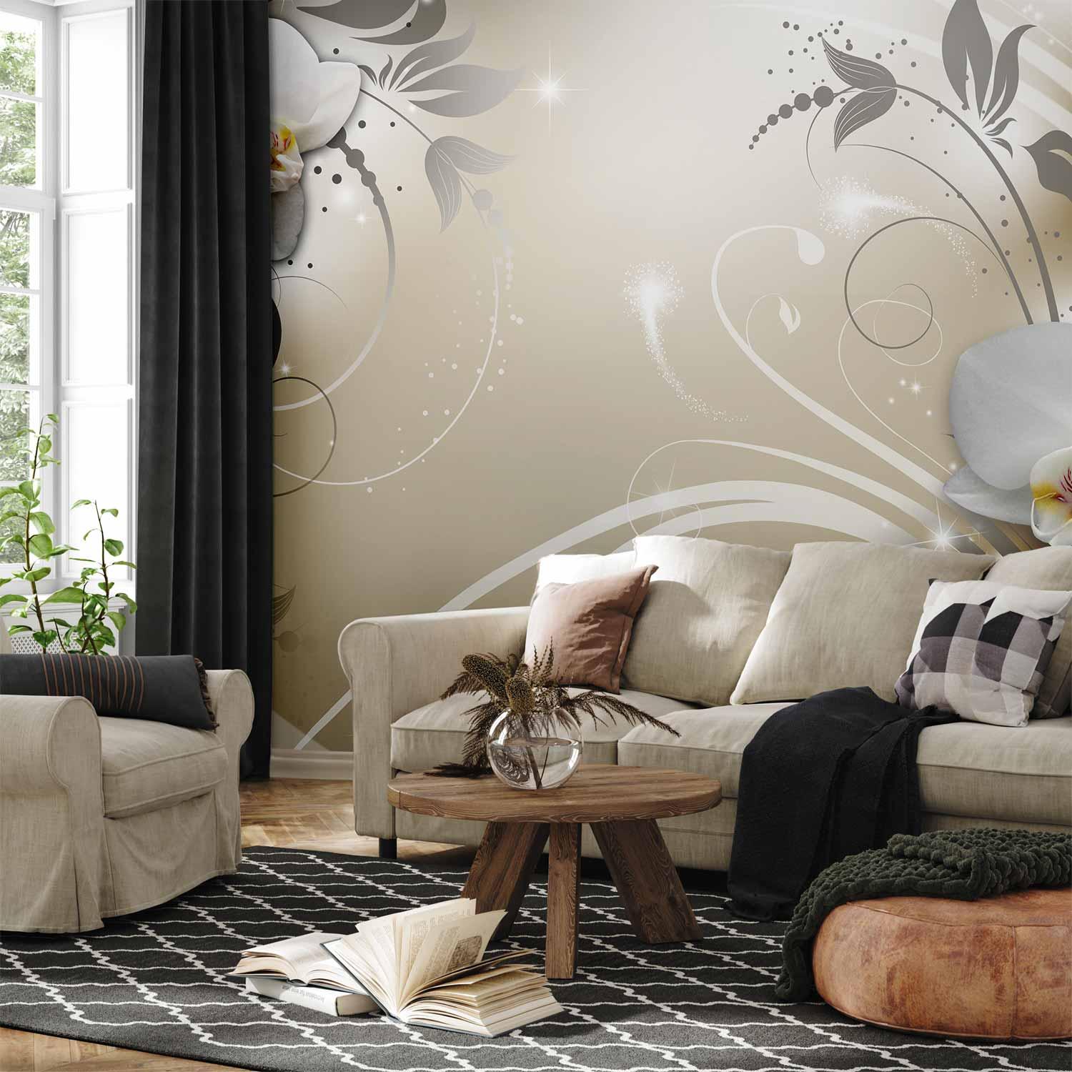 Fototapet Gold Dance med blomstermotiv til væg - fås i flere størrelser og varianter - 100 x 70 cm - Standard