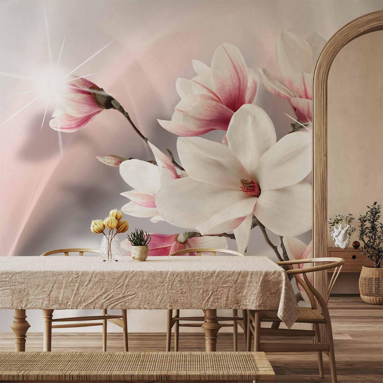 Fototapet Hvide magnoliaer - blomster fototapet til væg - 500 x 350 cm - Vandtæt