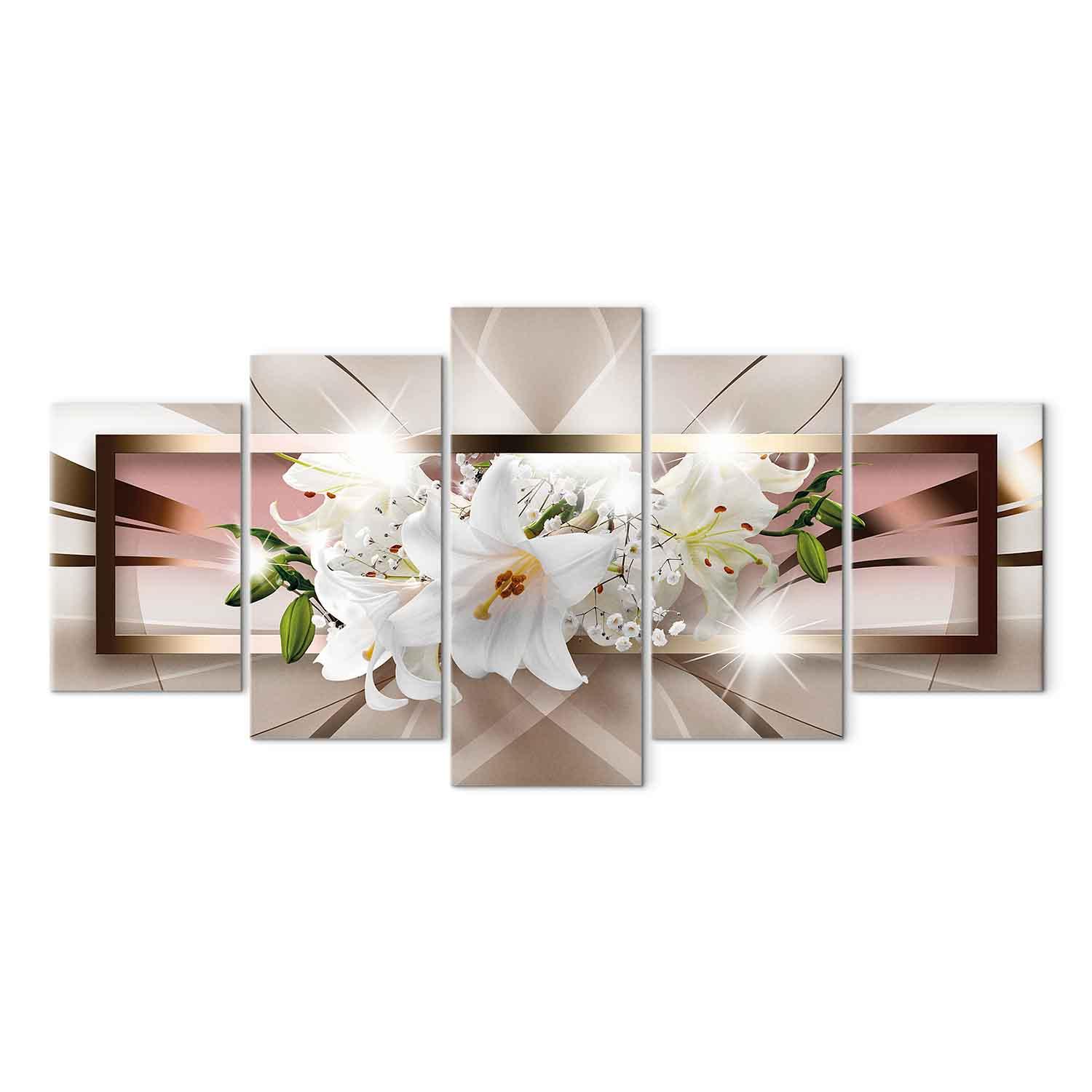 Lærredsbillede med blomster i 5 dele - Stiger op fra underverdenen, bred - 200 x 100 cm - På italiensk lærred
