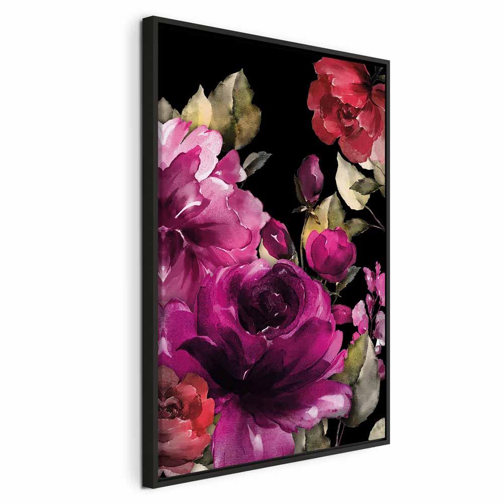 Lærredsbillede Midsummer vertikal med blomster - 40 x 60 cm - I en sort træramme