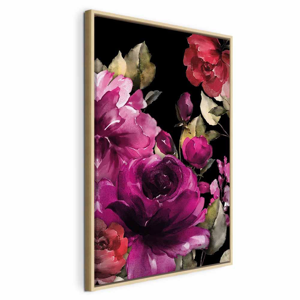 Lærredsbillede Midsummer vertikal med blomster - 40 x 60 cm - I en naturlig træramme
