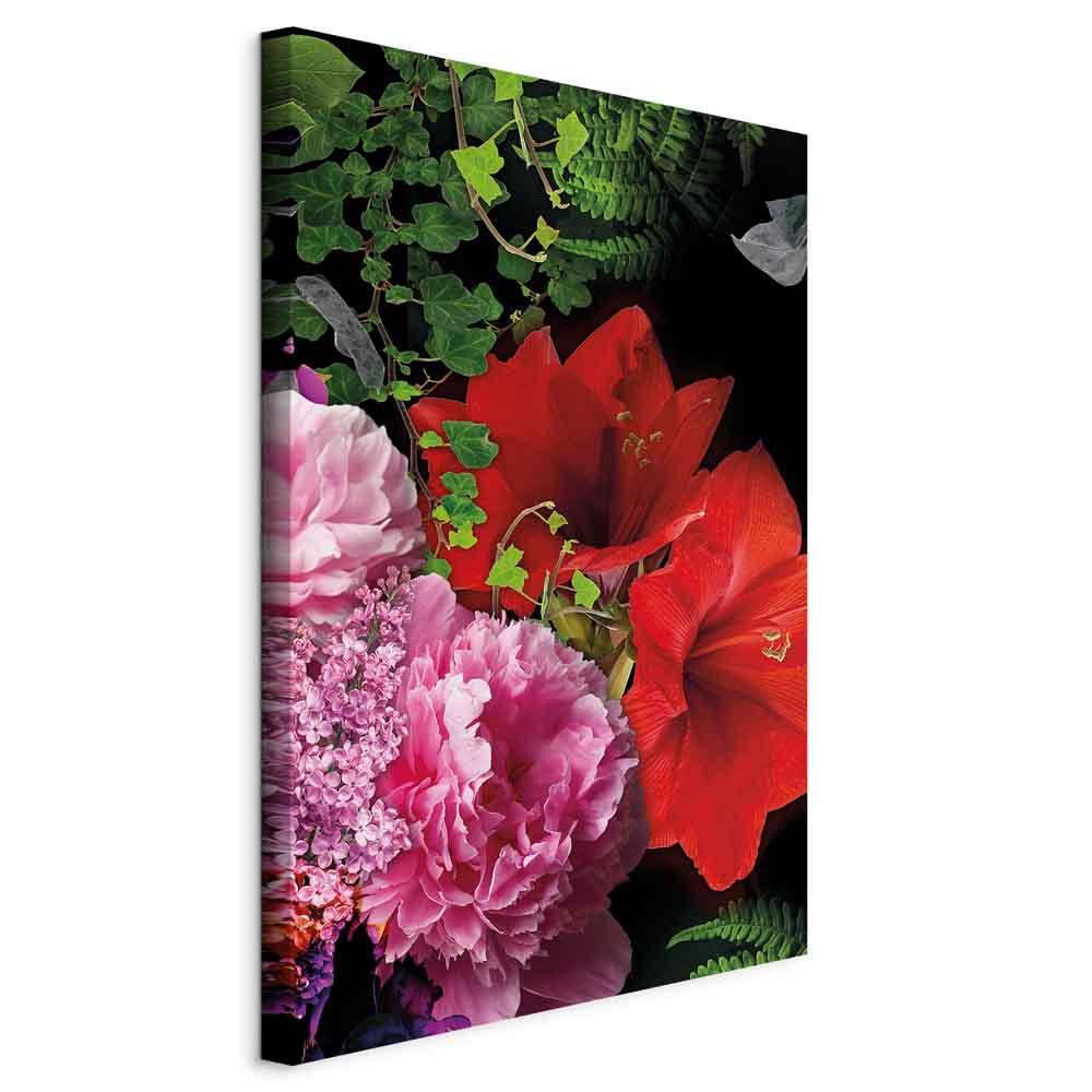 Lærredsbillede Floral Symphony lodret med blomstermotiv - 60 x 90 cm - På italiensk lærred