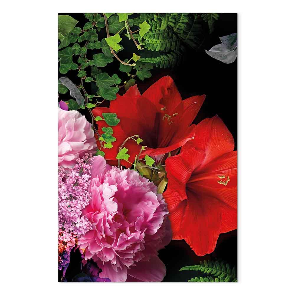 Lærredsbillede Floral Symphony lodret med blomstermotiv - 20 x 30 cm - Akustisk