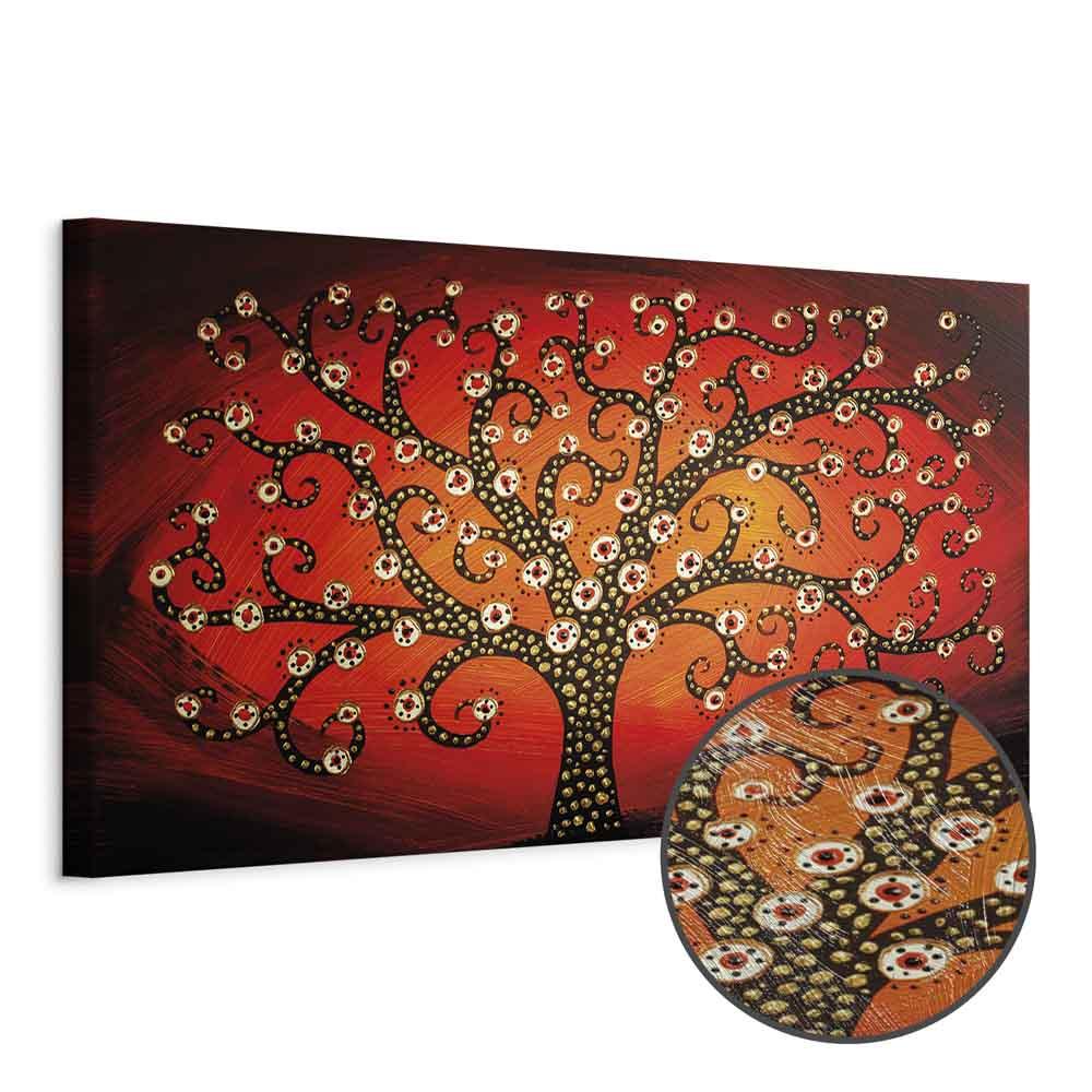 Lærredsbillede Fiery Tree smalt - abstrakt træmotiv - 150 x 50 cm - Premium Print