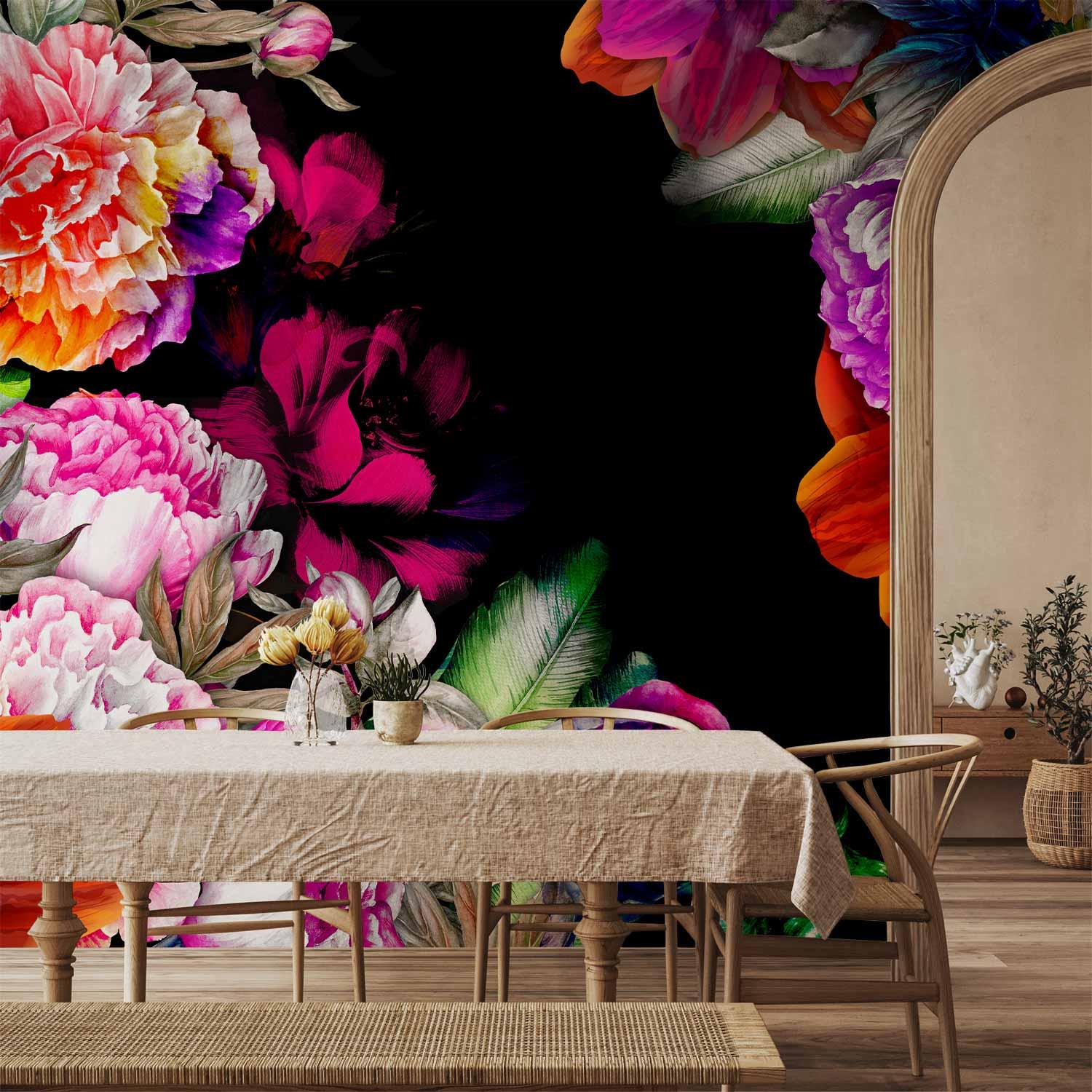 Fototapet Sommerens varme toner med blomster - 400 x 280 cm - Vandtæt