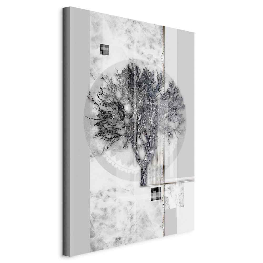 Billede på lærred - Sølvtræ 1 del lodret, abstrakt vægdekoration med træmotiv i grå nuancer - 40 x 60 cm - På italiensk lærred