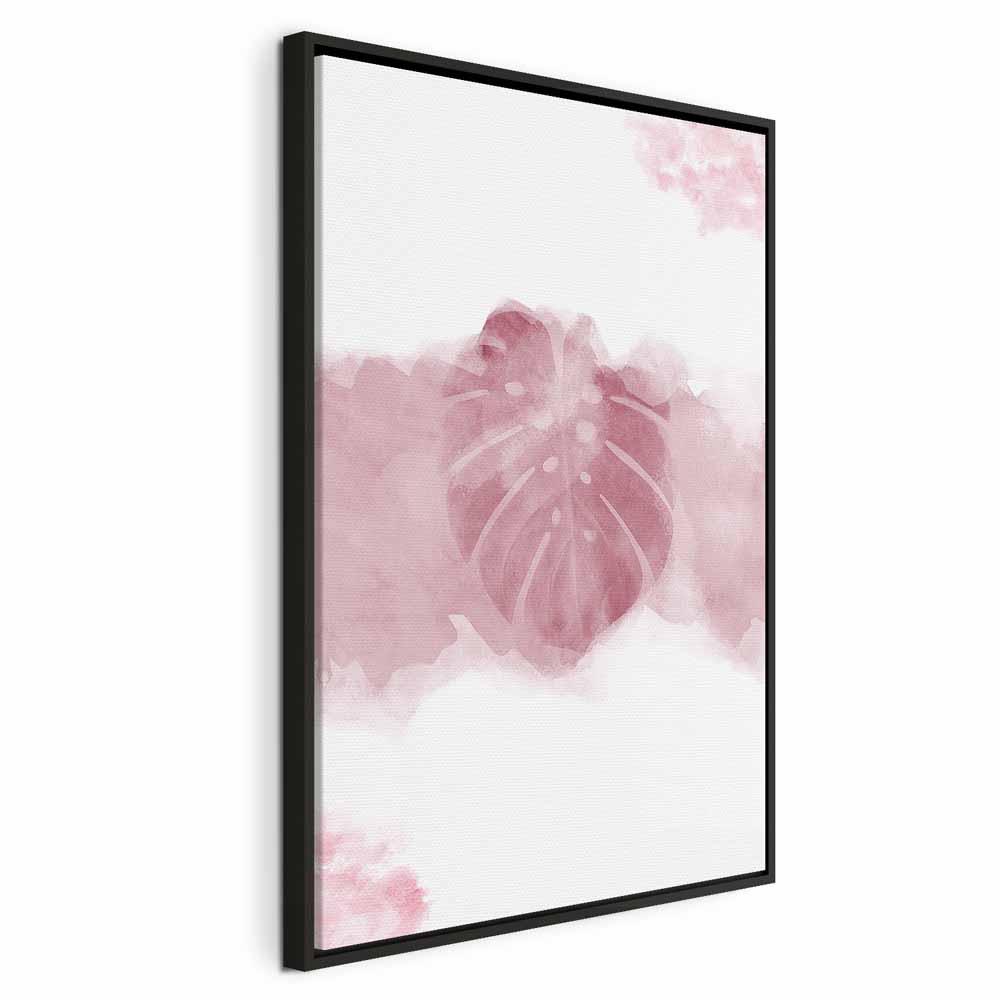Lærredsbillede Tropical Fog - vertikalt billede med tropisk bladmotiv til væggen - 80 x 120 cm - I en sort træramme