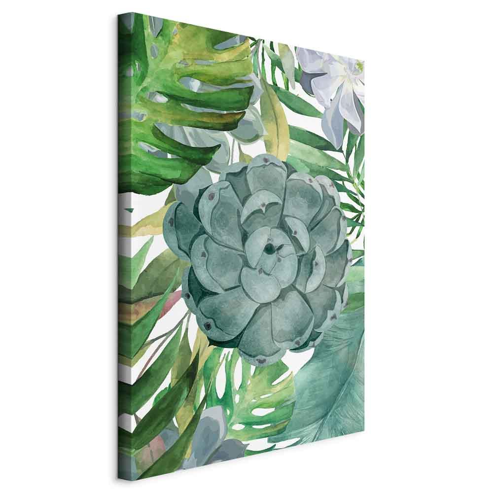 Lærredsbillede Tropical Flora - lodret vægbillede med tropiske blade - 40 x 60 cm - På italiensk lærred