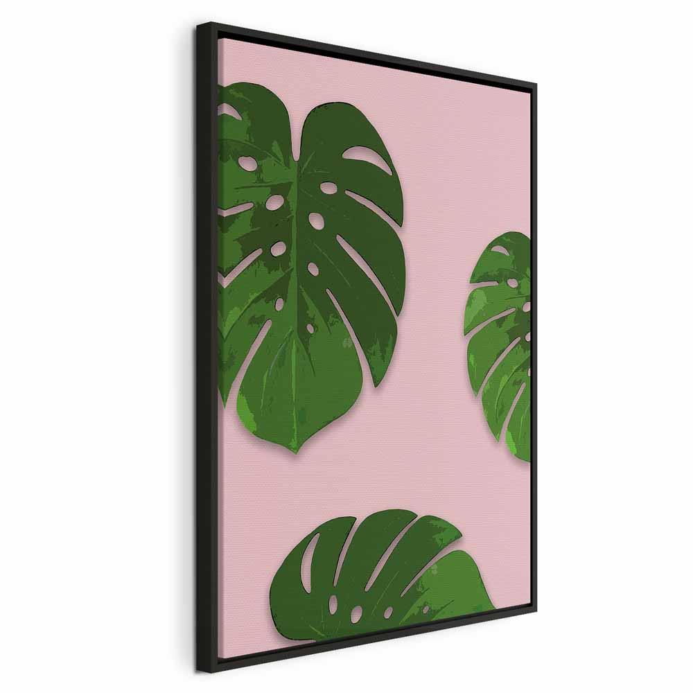 Lærredsbillede Exotic Fragment - 1-delt lodret vægbillede med tropiske blade - 80 x 120 cm - I en sort træramme