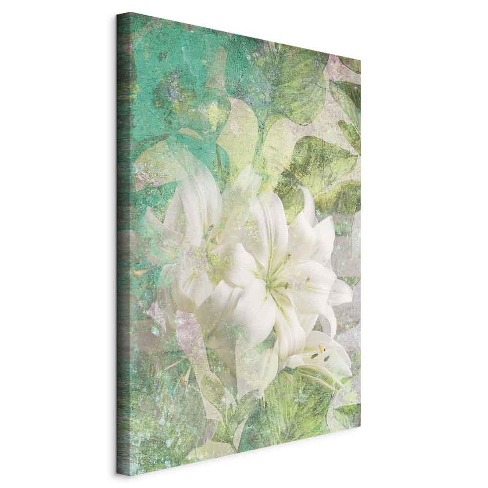 Lærredsbillede Green Breath 1-delt - vertikalt blomsterbillede med hvide liljer - 40 x 60 cm - Standard