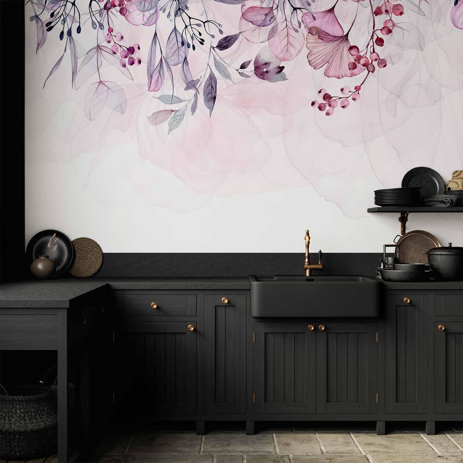 Fototapet Tåget Natur - Pink med bladmotiv til væg - 500 x 350 cm - Vandtæt