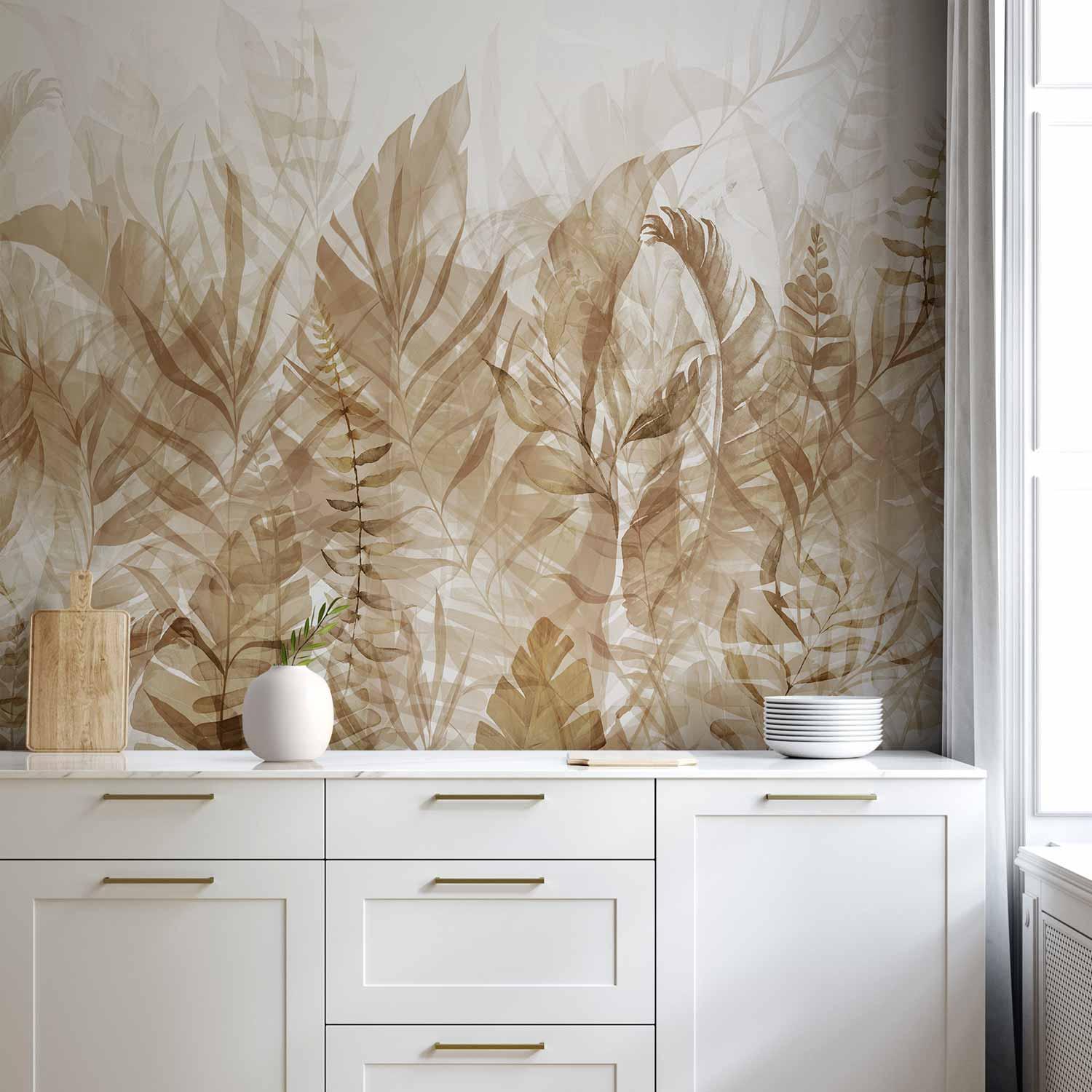 Fototapet Magic Grove Brun - vægdekoration med bladmotiv - 500 x 350 cm - Vandtæt