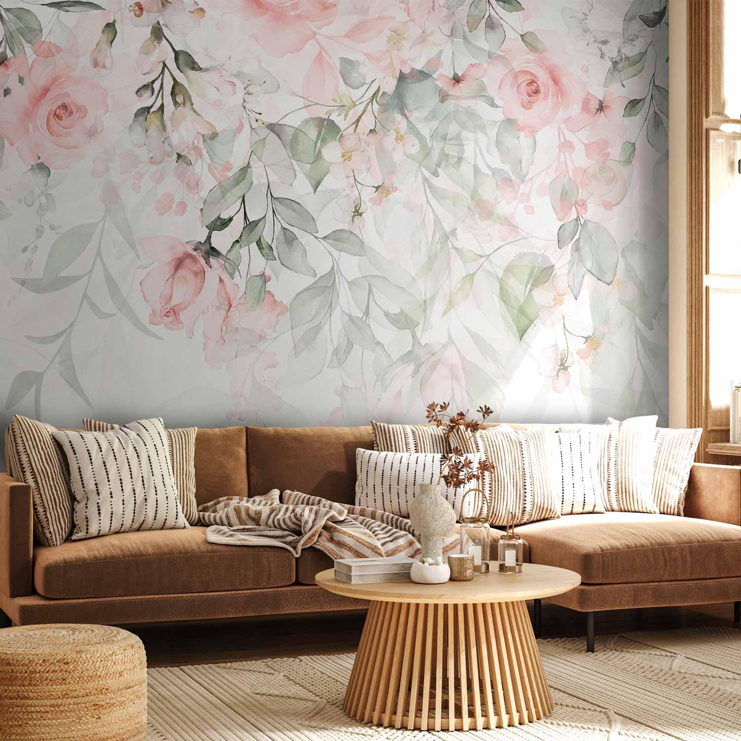 Fototapet Vandfald af Roser - Første Variant blomster fototapet - 500 x 350 cm - Premium