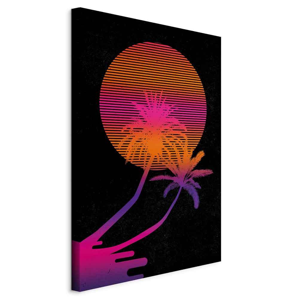 Lærredsbillede Palm at Sunrise - lodret vægbillede med palmer og sol, 1 del - 40 x 60 cm - Standard
