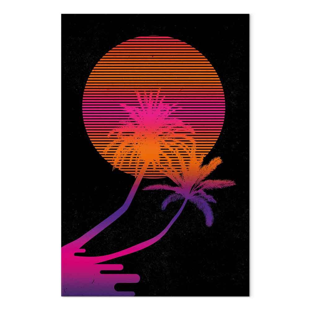 Lærredsbillede Palm at Sunrise - lodret vægbillede med palmer og sol, 1 del - 40 x 60 cm - Akustisk