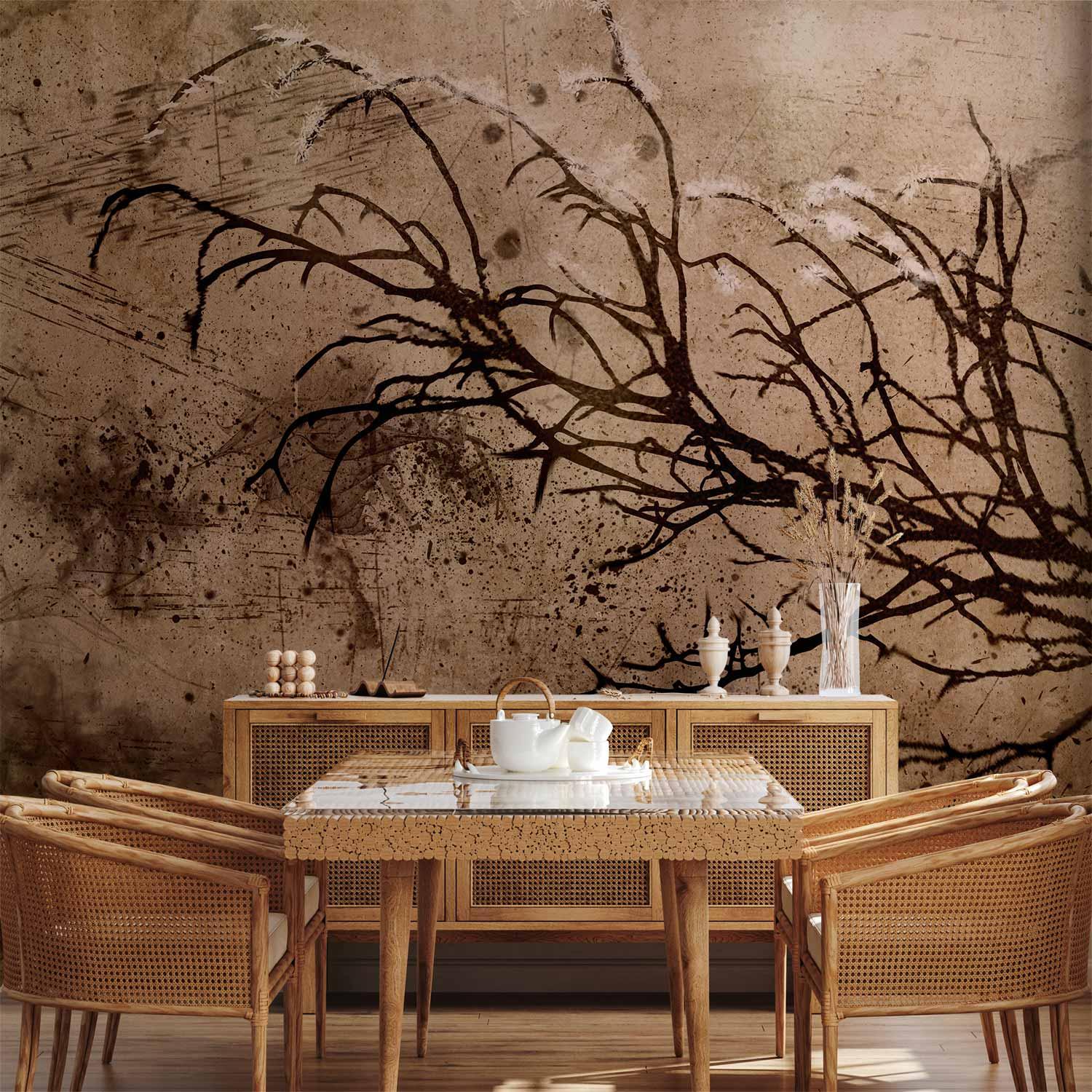 Fototapet med abstrakt kirsebærtræsmotiv - Rickety Cherry Tree vægdekoration i flere varianter - 500 x 350 cm - Vandtæt