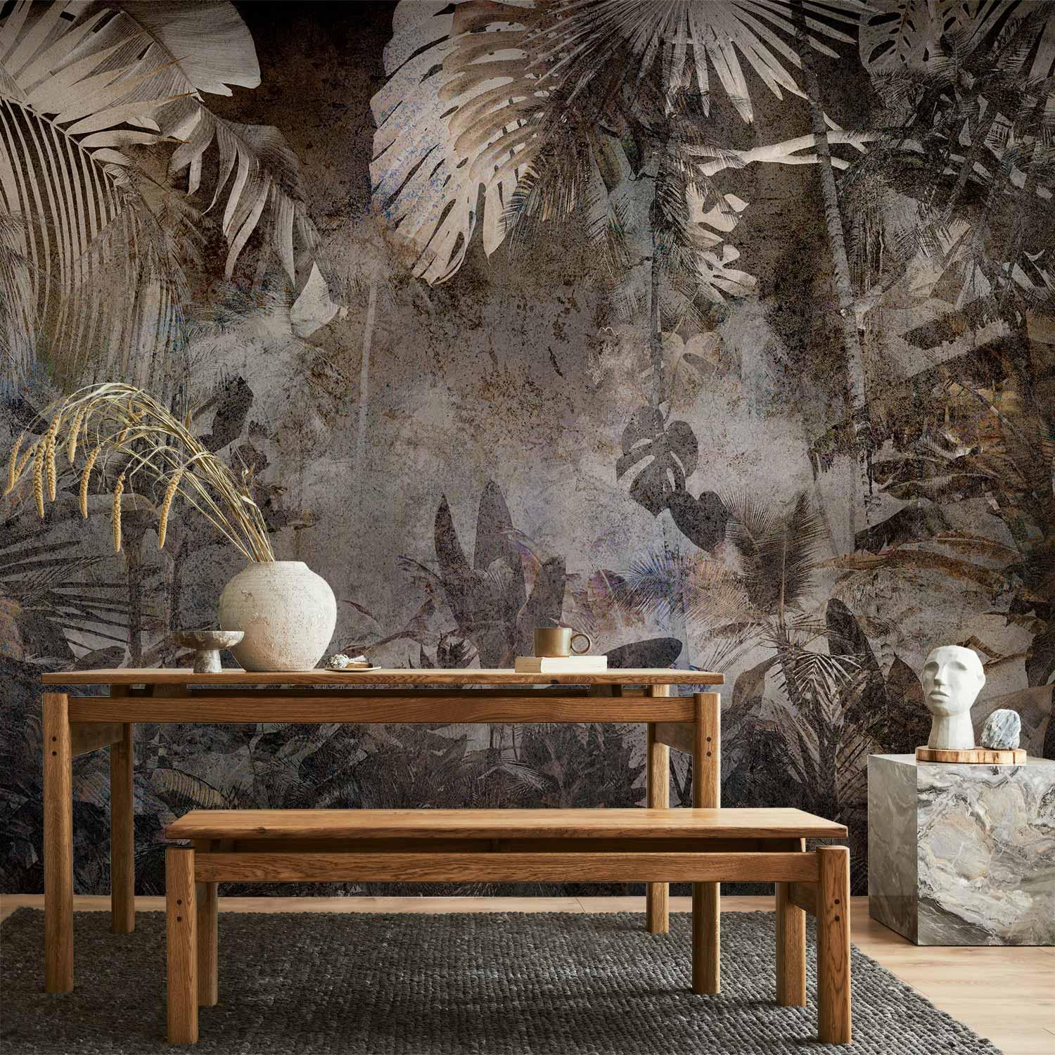 Fototapet Mysterious Jungle - vægtapet med jungleblade - 300 x 210 cm - Vandtæt