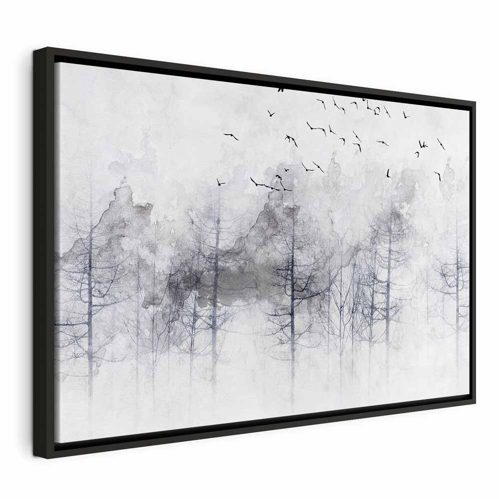 Lærredsbillede Winter Forest bredformat - 1 del - 120 x 80 cm - I en sort træramme