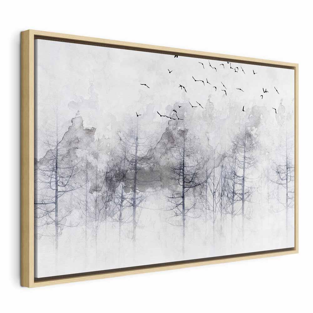 Lærredsbillede Winter Forest bredformat - 1 del - 120 x 80 cm - I en naturlig træramme