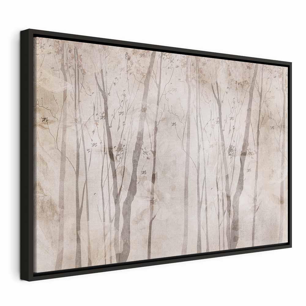 Lærredsbillede Beige Forest of Thoughts - 1 del, bredformat - 60 x 40 cm - I en sort træramme