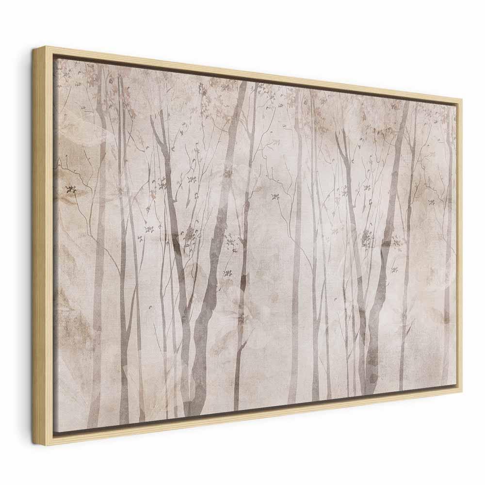 Lærredsbillede Beige Forest of Thoughts - 1 del, bredformat - 60 x 40 cm - I en naturlig træramme