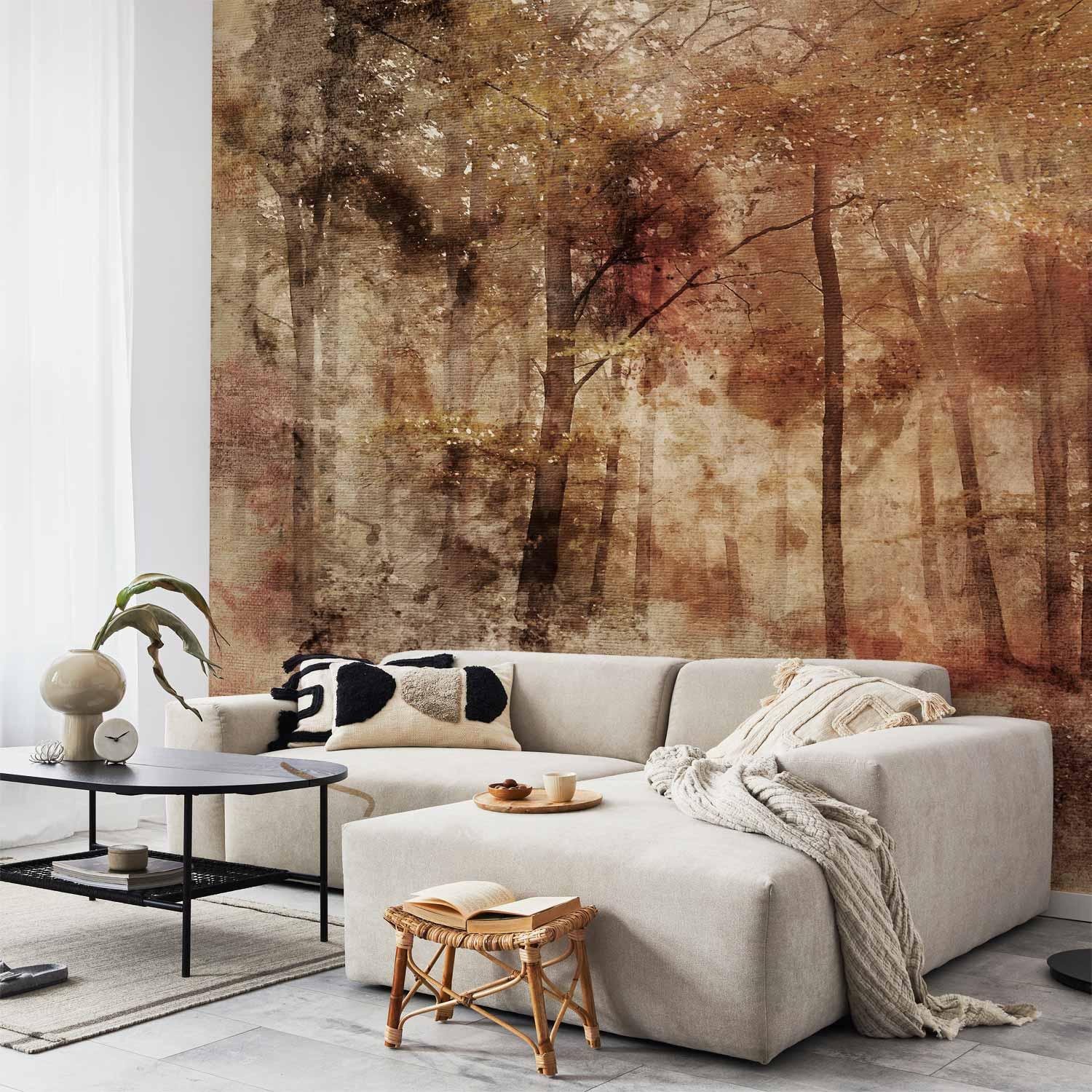 Fototapet Fortabt i skoven - vægdekoration med skovmotiv i flere størrelser og varianter - 100 x 70 cm - Standard