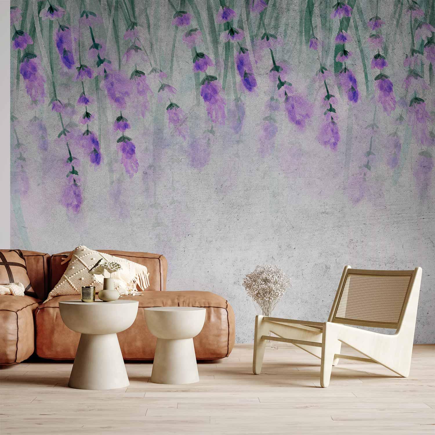 Fototapet Lavendelbrise - blomstret vægdekoration med akvarelmotiv i flere varianter - 400 x 280 cm - Standard