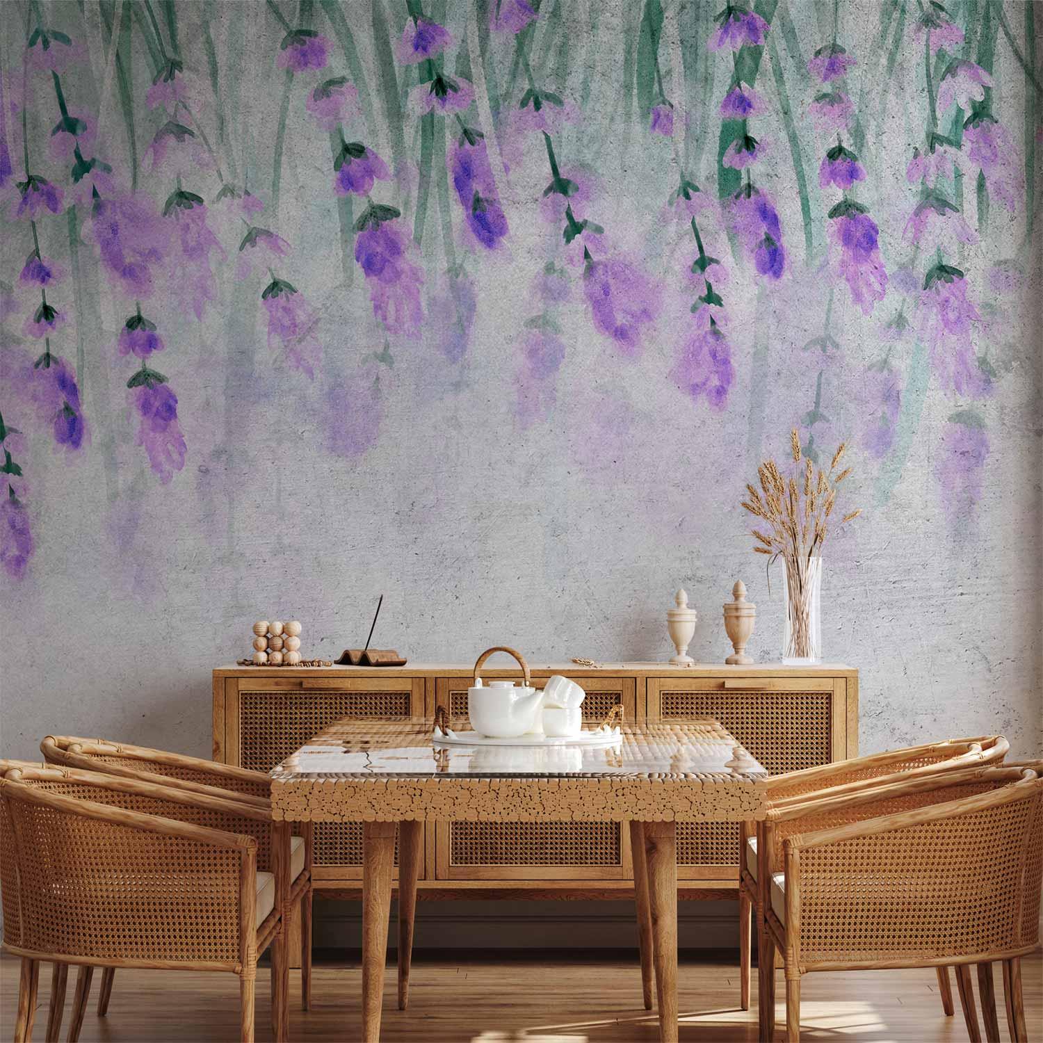 Fototapet Lavendelbrise - blomstret vægdekoration med akvarelmotiv i flere varianter - 400 x 280 cm - Vandtæt