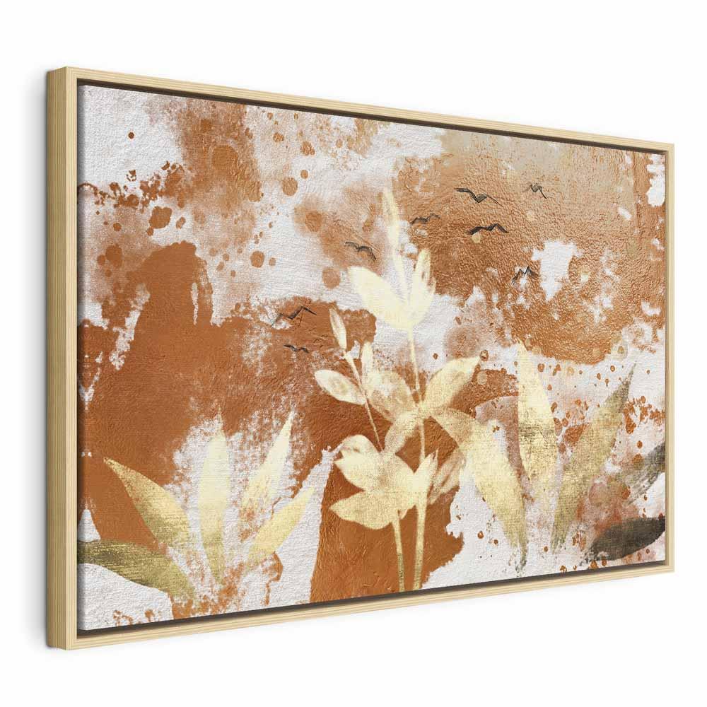 Lærredsbillede Landlig atmosfære - 1-delt bred vægdekoration med blomstermotiv - 60 x 40 cm - I en naturlig træramme