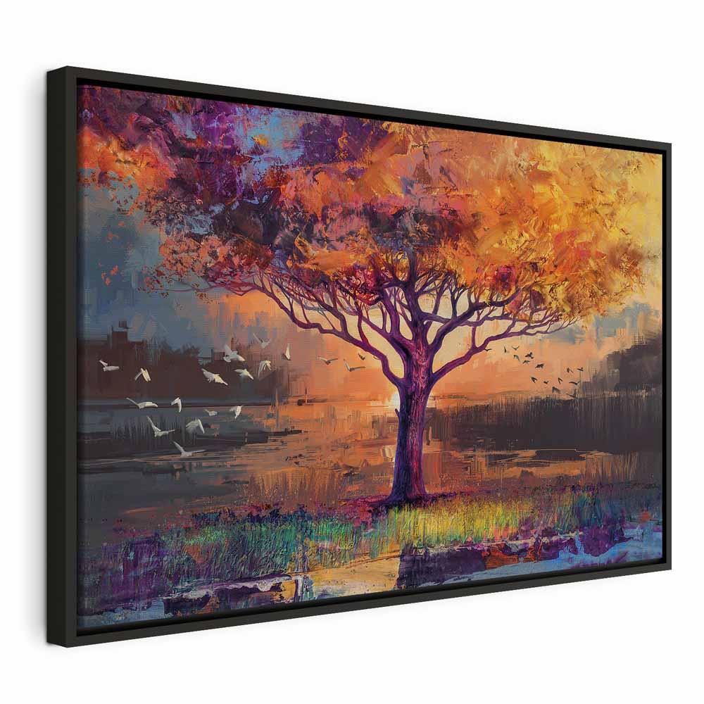 Billede på lærred - Efterårsskitser 1 del Wide vægdekoration - 120 x 80 cm - I en sort træramme