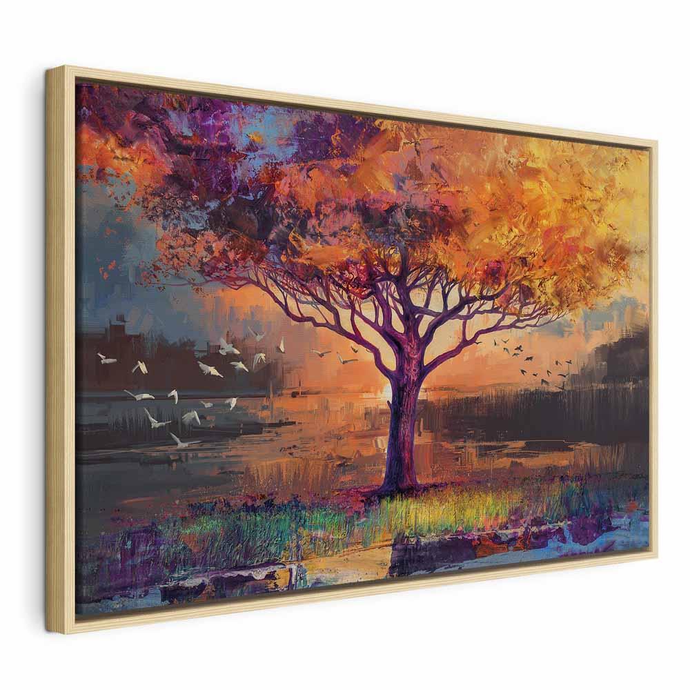 Billede på lærred - Efterårsskitser 1 del Wide vægdekoration - 120 x 80 cm - I en naturlig træramme