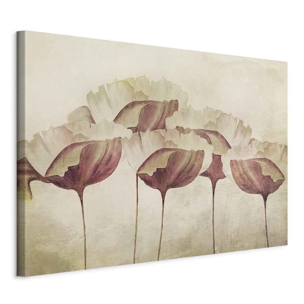 Billede på lærred - Blomster i beige, 1 del, bredt format - 90 x 60 cm - På italiensk lærred