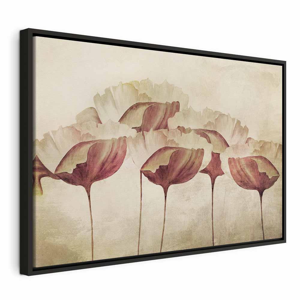 Billede på lærred - Blomster i beige, 1 del, bredt format - 60 x 40 cm - I en sort træramme