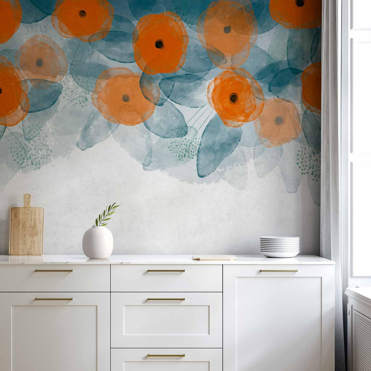 Fototapet Garden of Dreams - tredje variant med blomster i akvarel til væg - 500 x 350 cm - Vandtæt