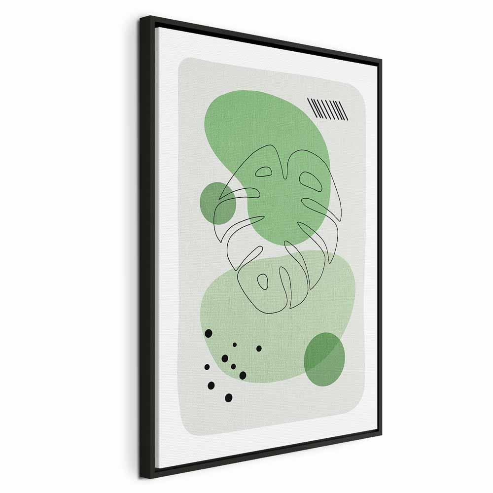 Billede på lærred med grøn monstera line art - lodret 1-delt - 40 x 60 cm - I en sort træramme