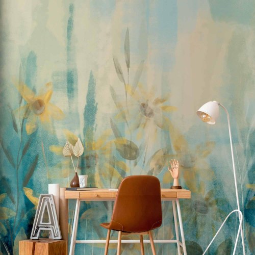 Fototapet A touch of summer med blomstermotiv i blå nuancer