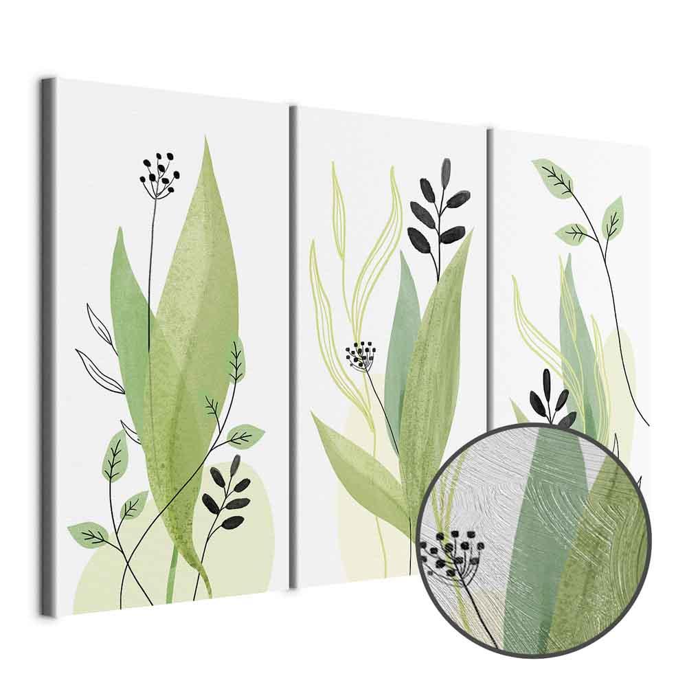 Lærredsbillede Green Day i 3 dele med bladmotiv - 60 x 40 cm - Premium Print