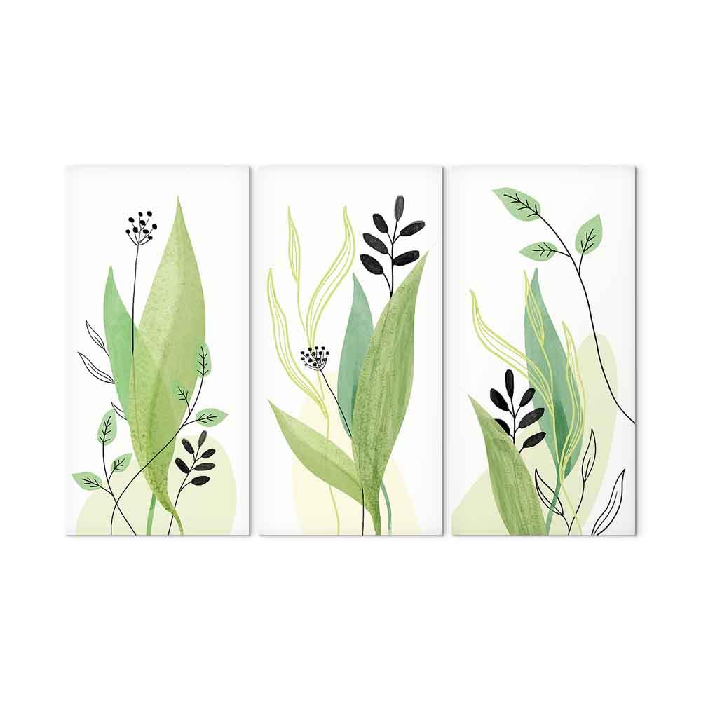 Lærredsbillede Green Day i 3 dele med bladmotiv - 60 x 40 cm - Standard