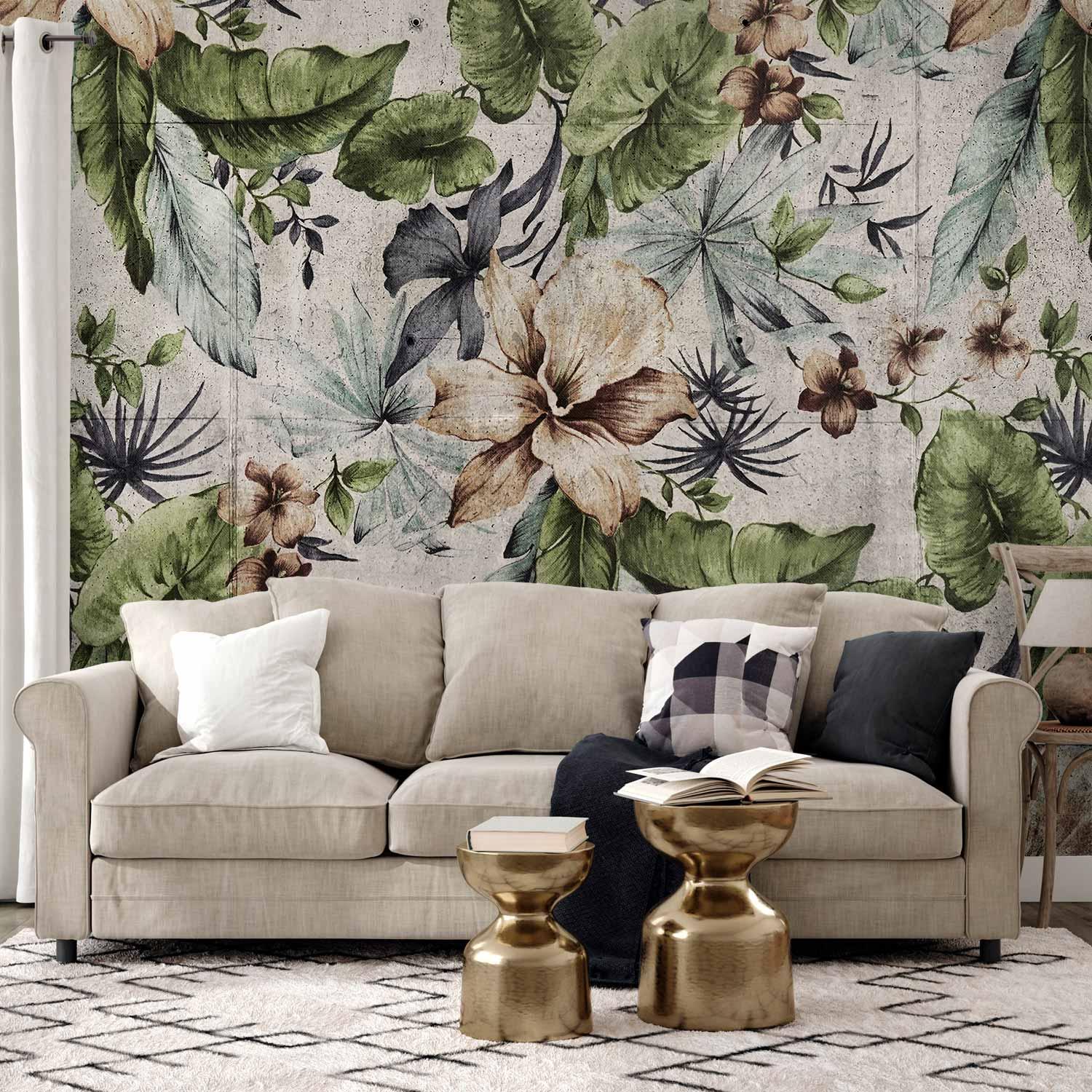 Fototapet Byens vegetation - botanisk vægdekoration med blade og blomster i flere varianter - 100 x 70 cm - Standard