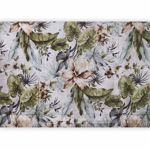 Fototapet i retrostil med junglemotiv, lyse blade og blomster