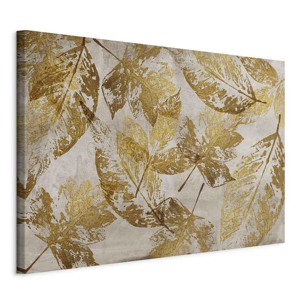 Billede på lærred Gold Mosaic 1-delt bred vægdekoration med bladmotiv - 120 x 80 cm - På italiensk lærred