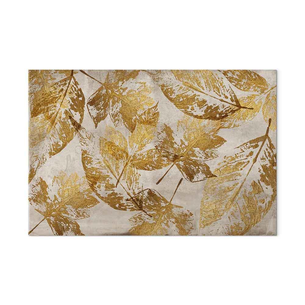 Billede på lærred Gold Mosaic 1-delt bred vægdekoration med bladmotiv - 120 x 80 cm - Akustisk