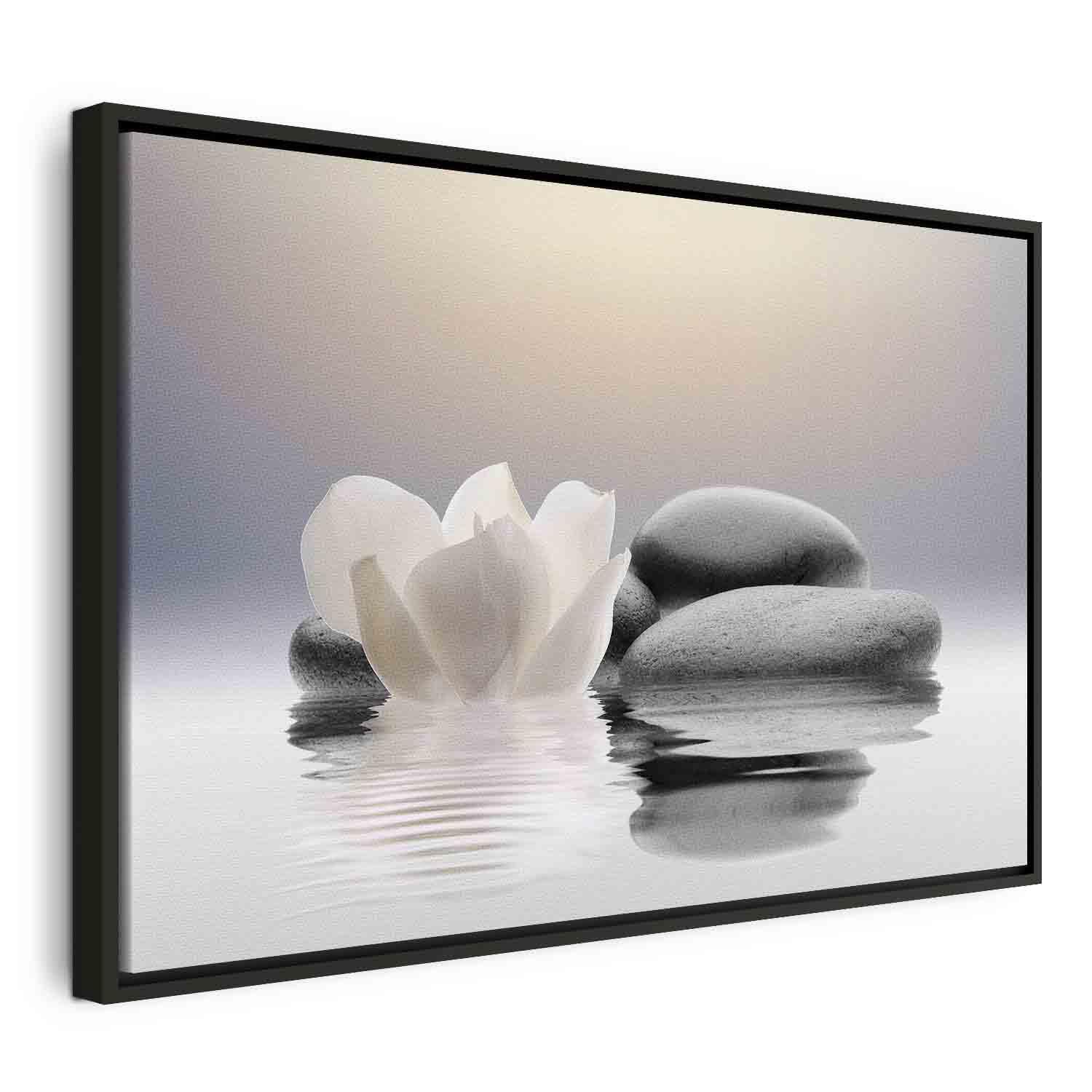 Lærredsbillede Garden of Calm med zenmotiv - 120 x 80 cm - I en sort træramme