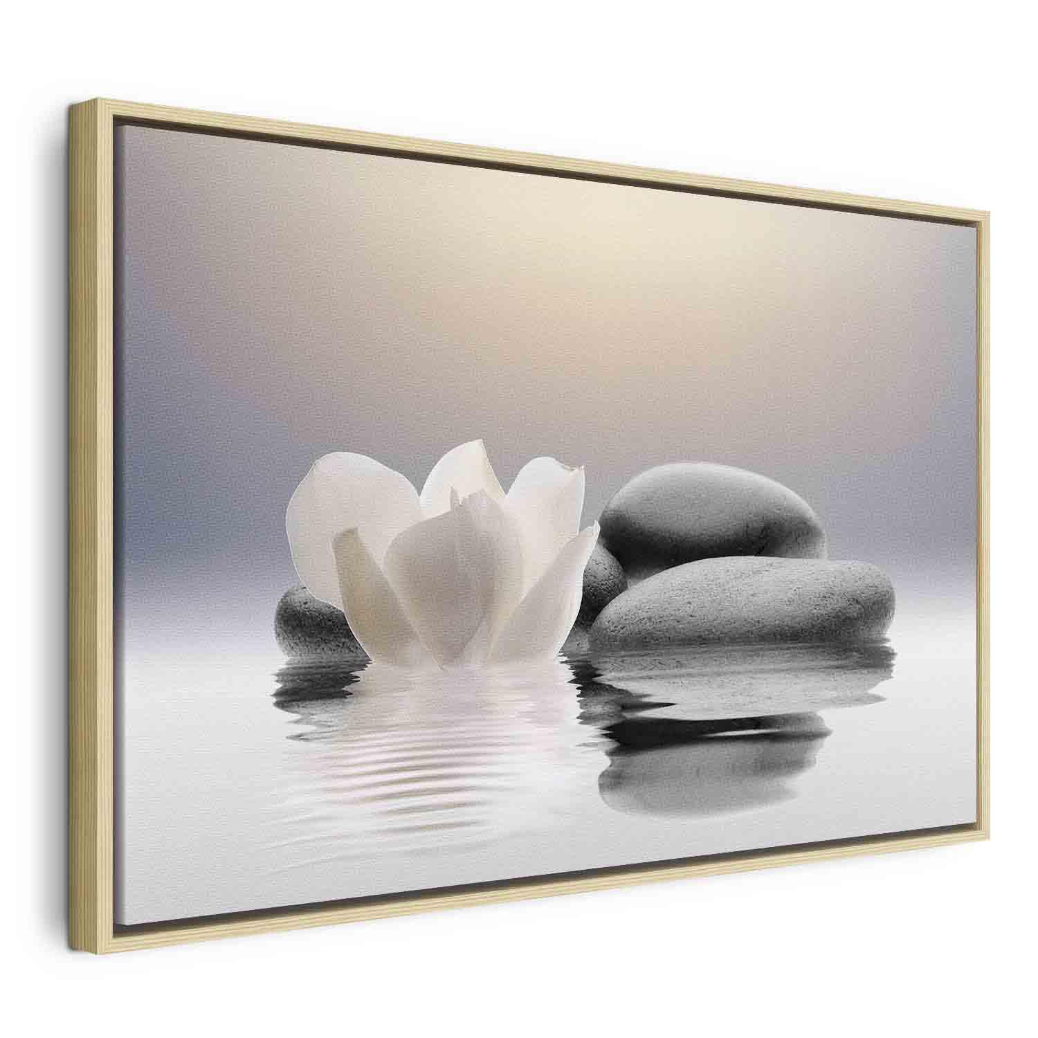 Lærredsbillede Garden of Calm med zenmotiv - 120 x 80 cm - I en naturlig træramme