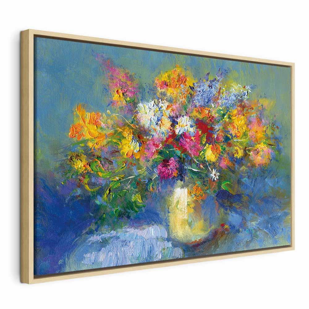 Billede på lærred - Efterårsbuket med blomstermotiv - 120 x 80 cm - I en naturlig træramme