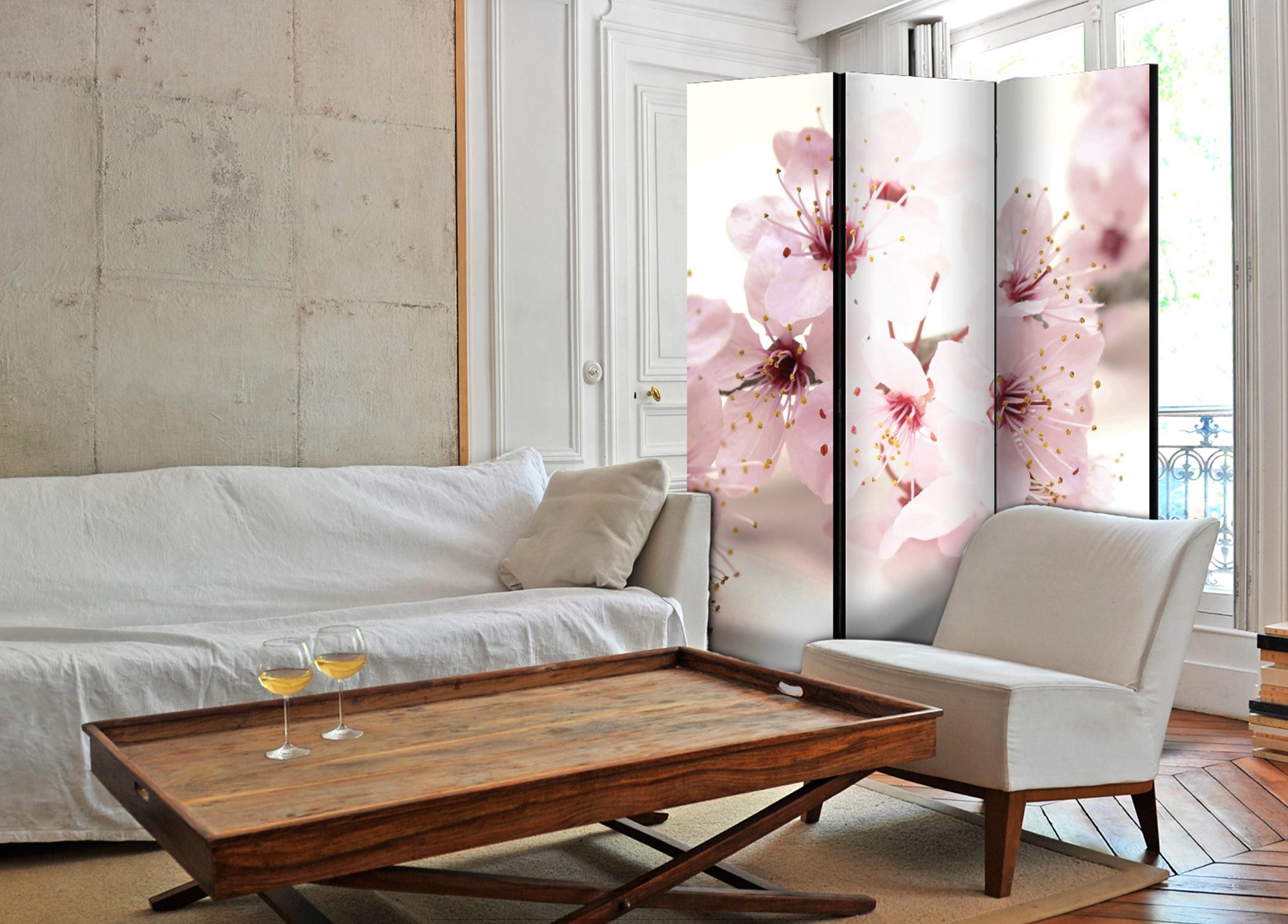 Skærmvæg med kirsebærblomster - 3-panels rumdeler - 135 x 172 cm - Dobbeltsiddet